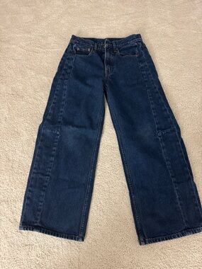 B SIDES women’s slim lasso Dark Navy Relaxed Wide-Leg Jeans